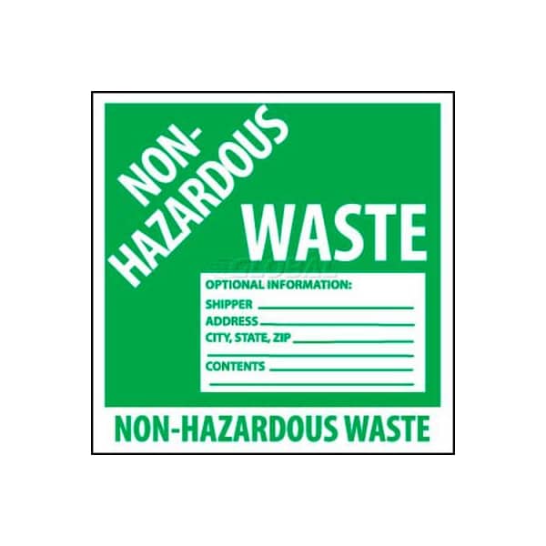 NMC Container Label, Non-Hazardous Waste, 6in X 6in, White/Green